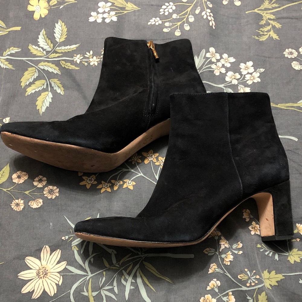 J. McLaughlin Gloria Classic Suede Zipper Ankle Boots in Black and Gold Size 9.5
